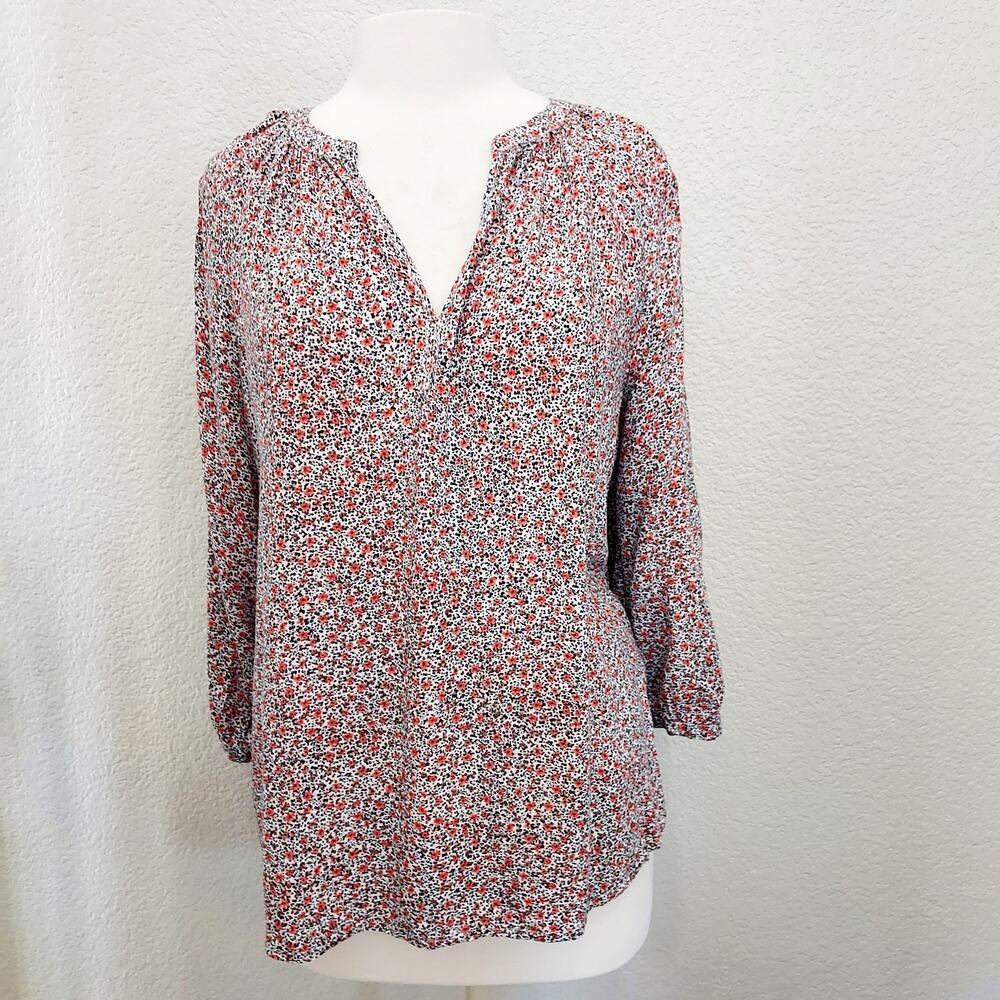 Anne Carson Orange Microfloral 3/4 Sleeve Tunic Blouse Size XL